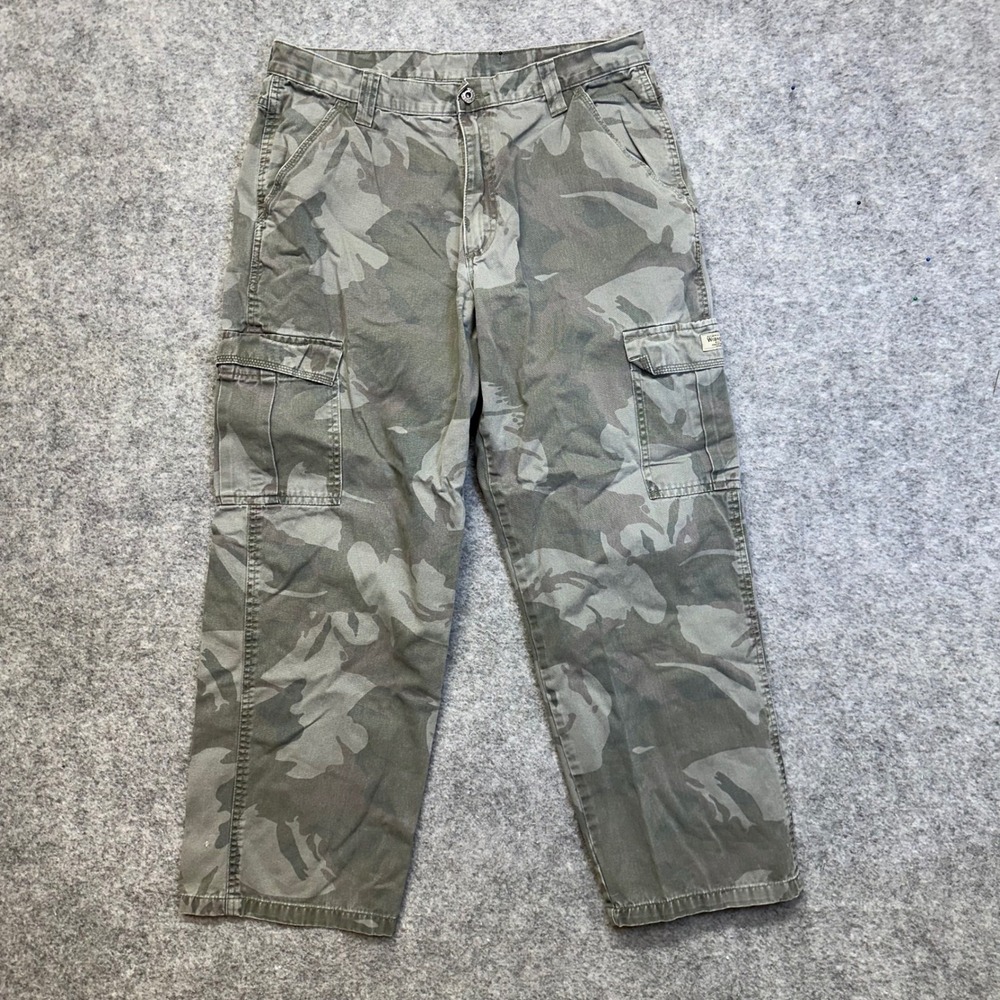 Wrangler Cargo Pants Mens 34x30 Gray Camouflage Relaxed Fit Utility Hunting